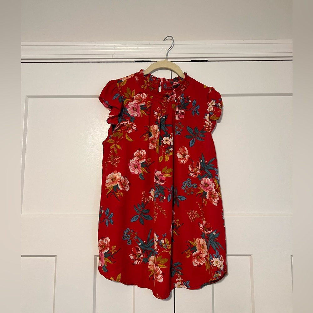 LOFT EUC Red Floral Top Size M